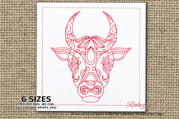 Review: Abstract Bull Head Taurus Symbol Redwork