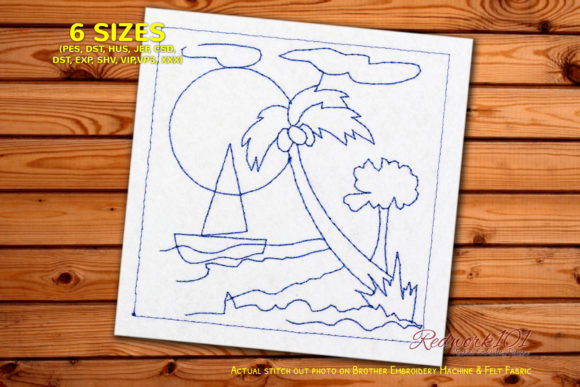 Reviewing Beach Scene with Palm Tree and Boat